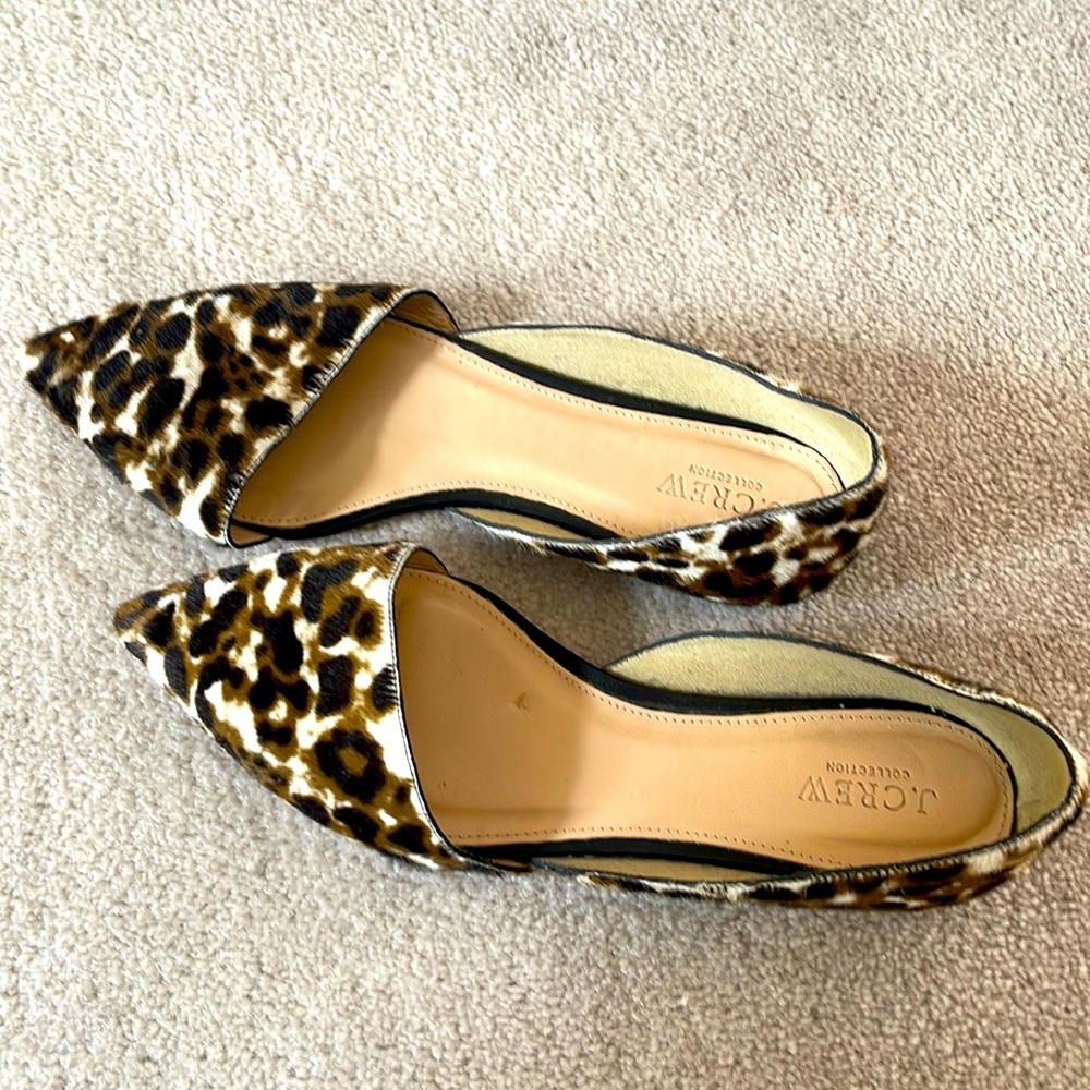 J. Crew Calf Hair Genuine Leather Leopard Print Pointed Toe Flats Size 10